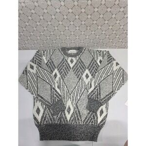 Vtg Michael Herald Sweater Mens L Gray White Diamond Pattern Pullover Knitwear